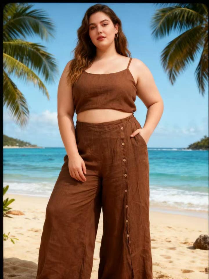 Plus size linen trouser SKU 3320 for wholesale by Lea & Luc - Grandes Tailles