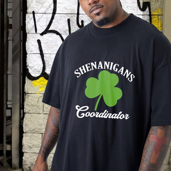 Black Men's Irish Shenanigans Authority Shamrock T-Shirt for wholesale on Faire