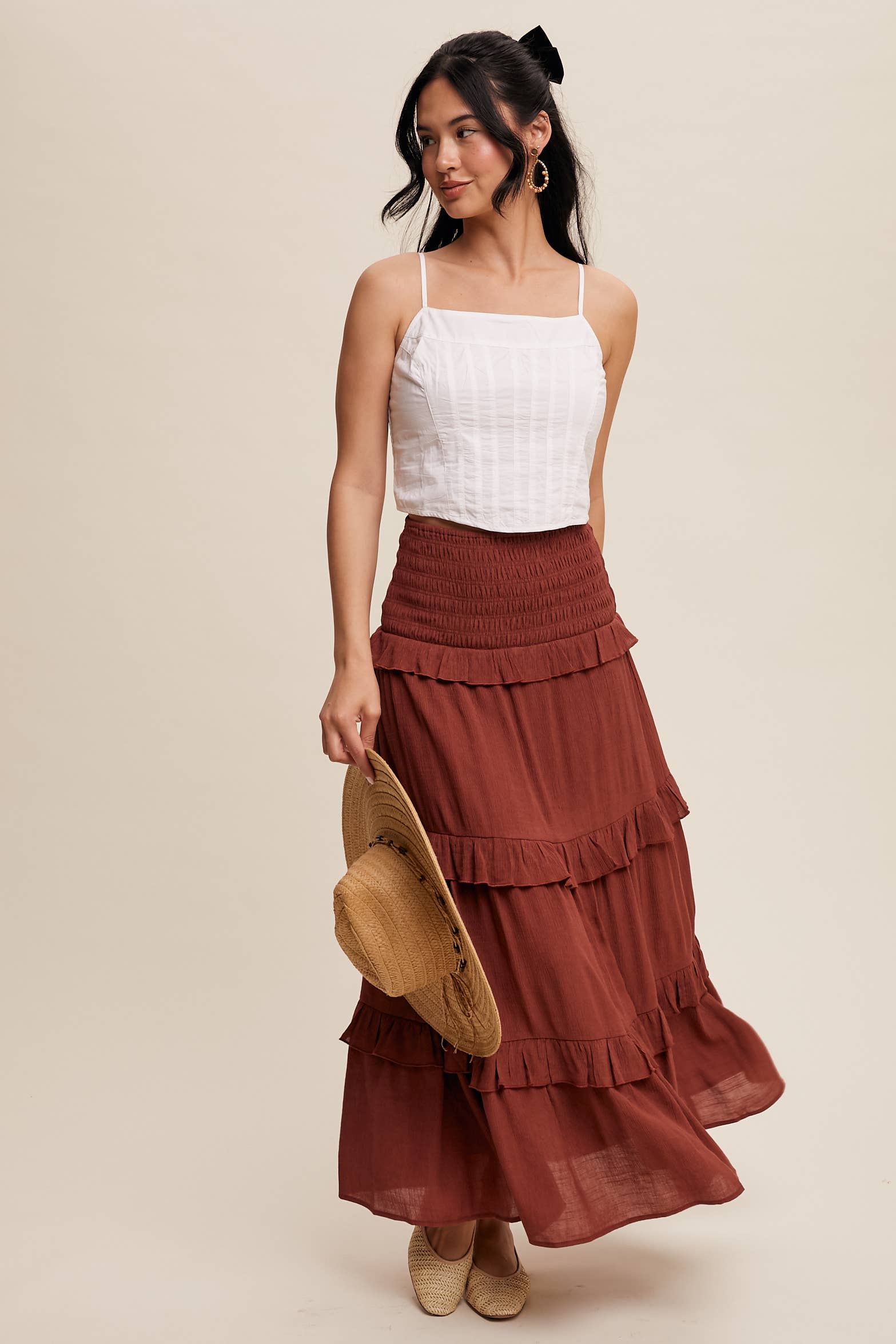 Listicle - Wholesale Skirt - Women's - 2-Way Smocked Ruffle Tiered Midi Dress or Skirt21