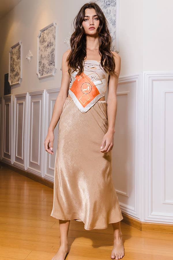 BUCKETLIST INC - Wholesale Skirt - Women's - S5073 -Solid Satin Midi Skirt3