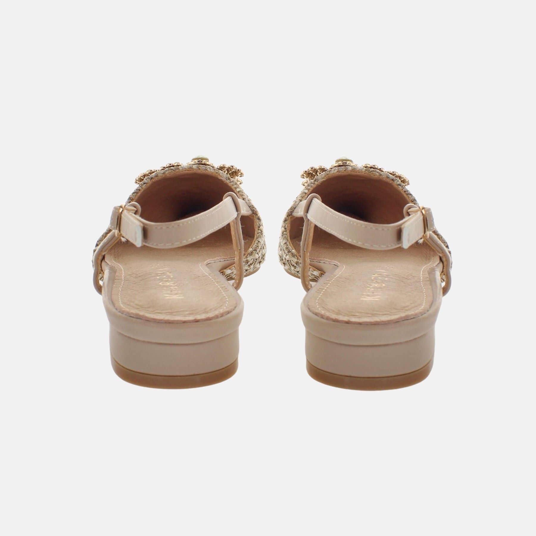 Beige Ballerine Strap Rhinestone Raffia Buckle for wholesale on Faire3