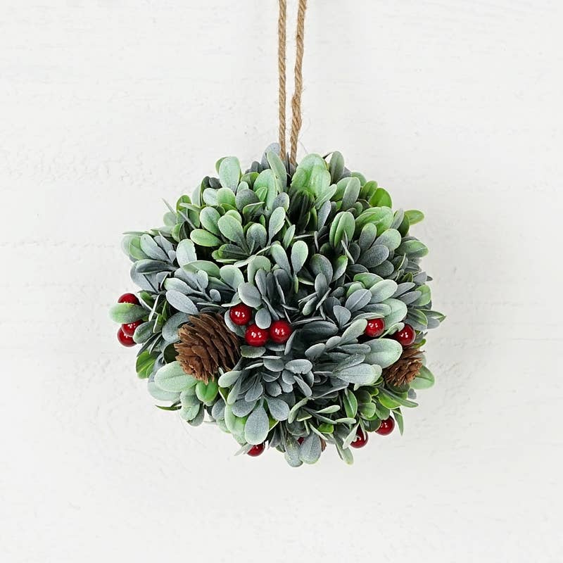Impressive Enterprises, Inc. - Wholesale Christmas Decoration - ISB79322- 6in Flocked Boxwood Red Berry Ball0