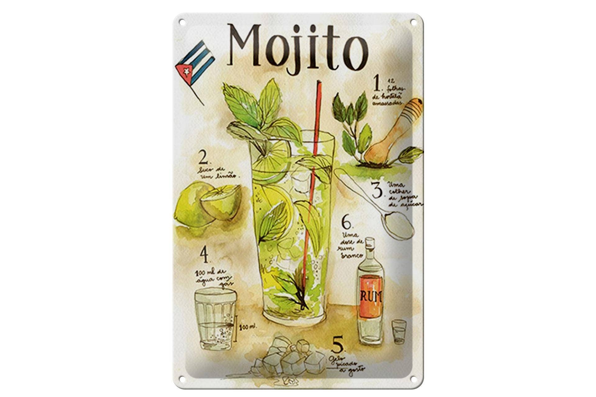Femer – wholesale Sign – Tin Sign Recipe 20x30 cm Mojito Rum Suco de Limão Agua Deco Sign0