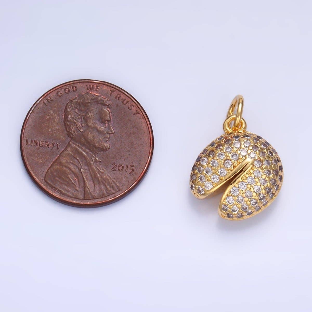 Aim Eternal - Wholesale Individual Charm/Pendant - 24K Gold Filled Micro Paved CZ Fortune Cookie Food Charm | W4292