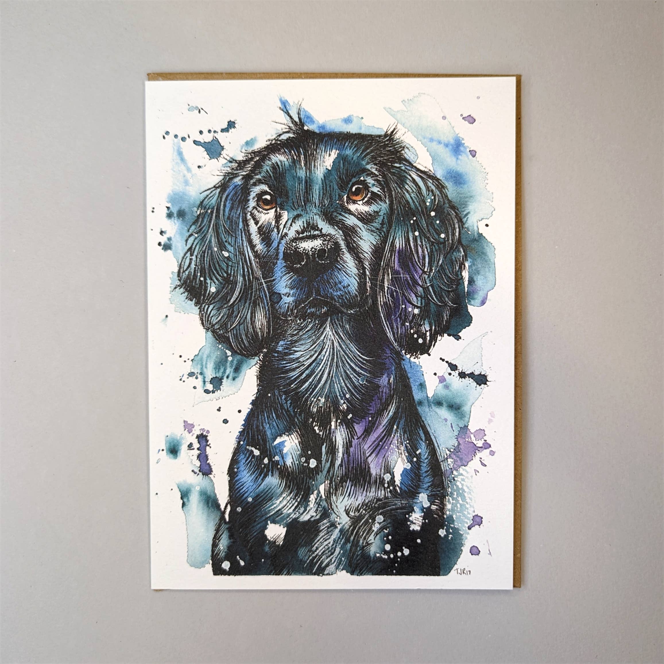Tori Ratcliffe Art – wholesale Vardagliga hälsningskort – Svart fungerande Cocker Spaniel-kort0