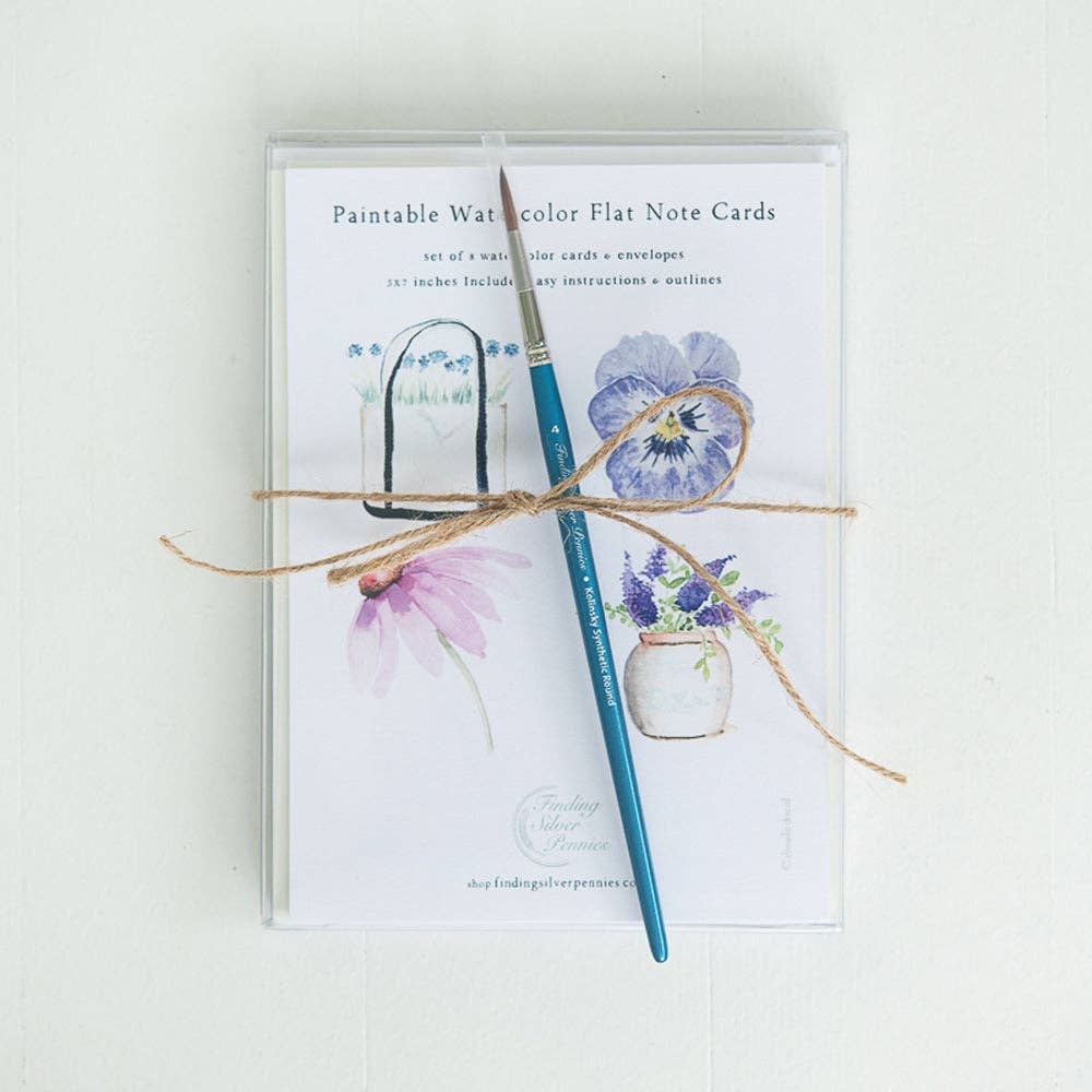 Finding Silver Pennies - Wholesale Paint Set - Paintable Watercolor Flat Note Cards Flowers | Art Kit12
