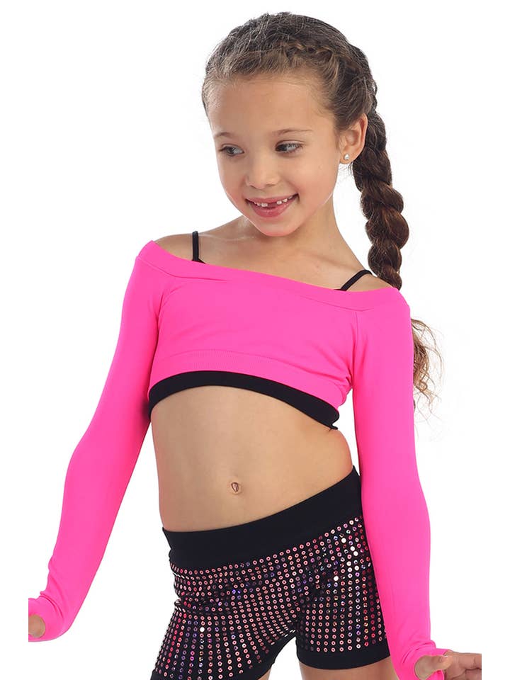 KurveShop - Wholesale T-Shirt - Kids - KIDS LONG SLEEVE CROP TOP WITH THUMB HOLES