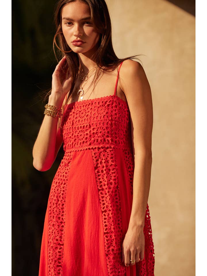 Promesa USA - Wholesale Dress - Women's - Crochet Lace and Crepe Paneled Maxi Dress
