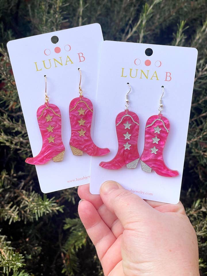 Cowgirl Boot Earrings – Handmade Western Statement Jewelry for wholesale by Luna B Jewelry