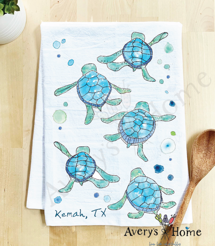 Avery's Home - Vente Torchons - Serviette de cuisine personnalisable avec adorables bébés tortues marchant sur la côte48