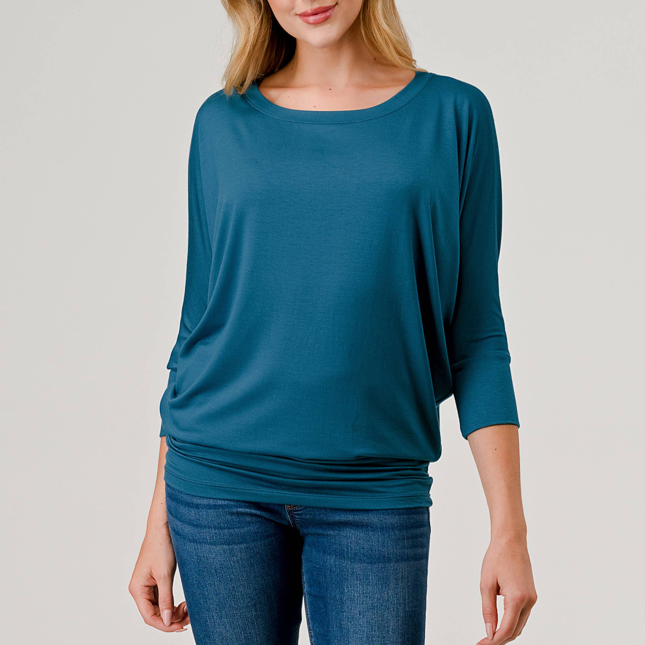 Heimious - Wholesale Knit Top - Women's - 3/4 Dolman Sleeve Round neck Modal Jersey  Top, 25036
