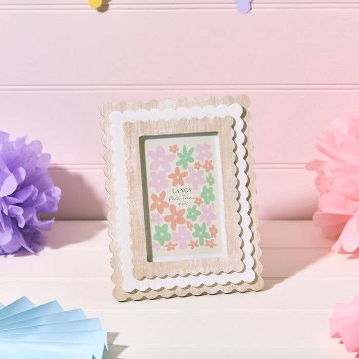 Langs - Wholesale Picture frame - Wood Triple Layer Scalloped Natural With White Frame