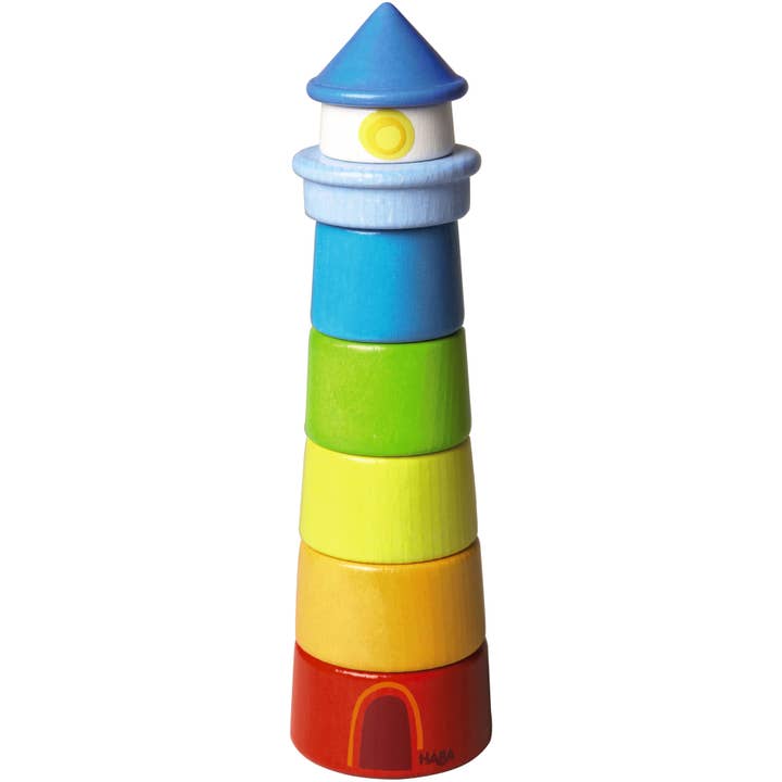 HABA USA - Vente Jouet en bois – enfant - Phare Arc-en-ciel en Bois – Jouet d'Empilage et d'Équilibre Montessori