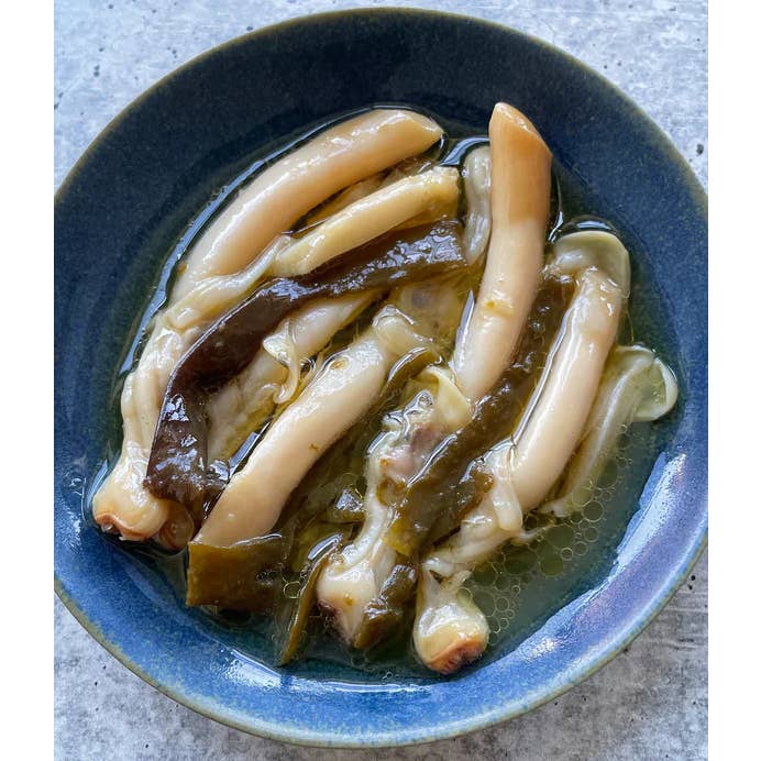 meDINEterranean - Wholesale Tinned Fish - Porto-Muinos. Razor Clams with Sea Spaghetti and Garlic