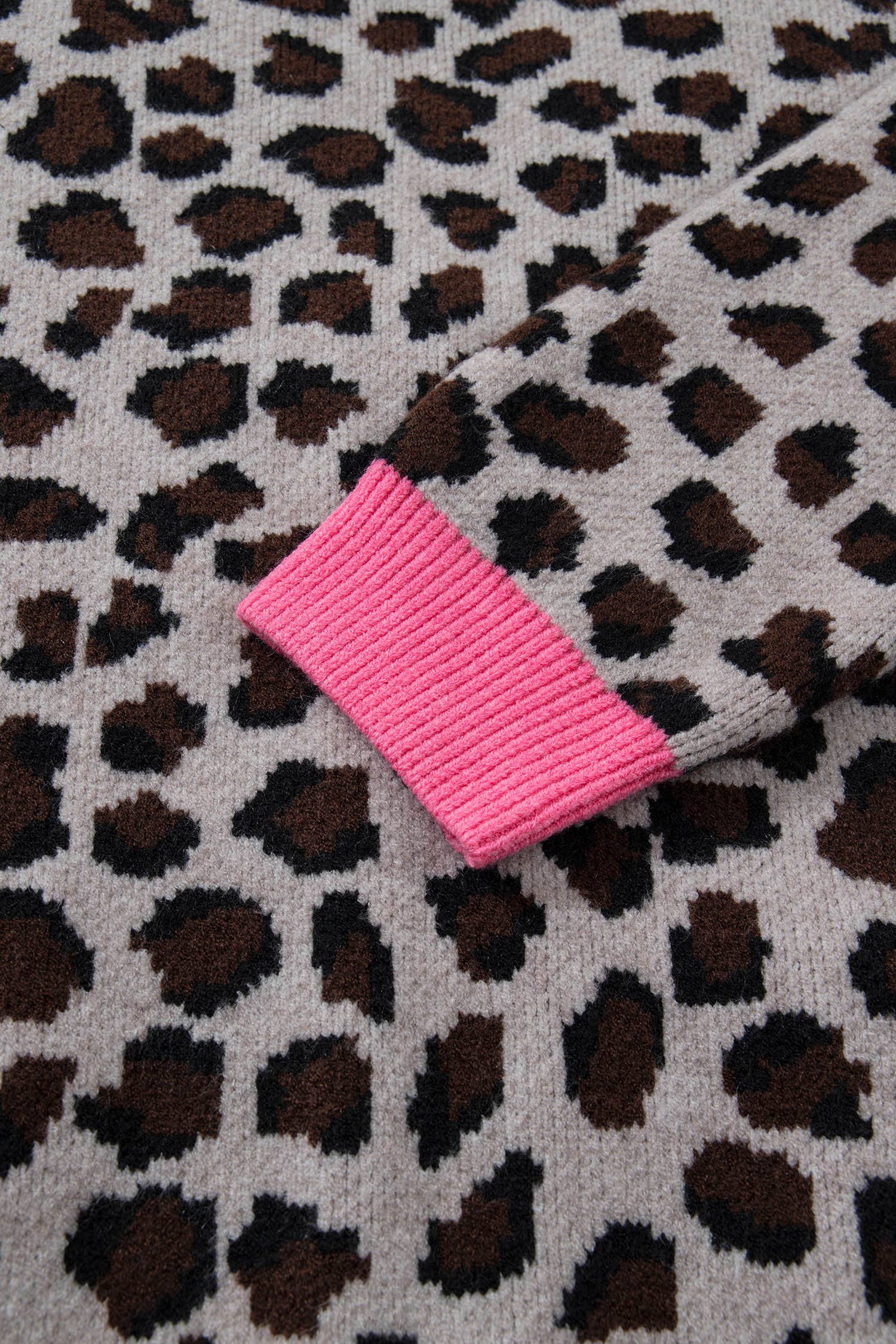 Brown 66Leopard Print Color Block Trim Sweater Cardigan (S-XL) for wholesale on Faire10