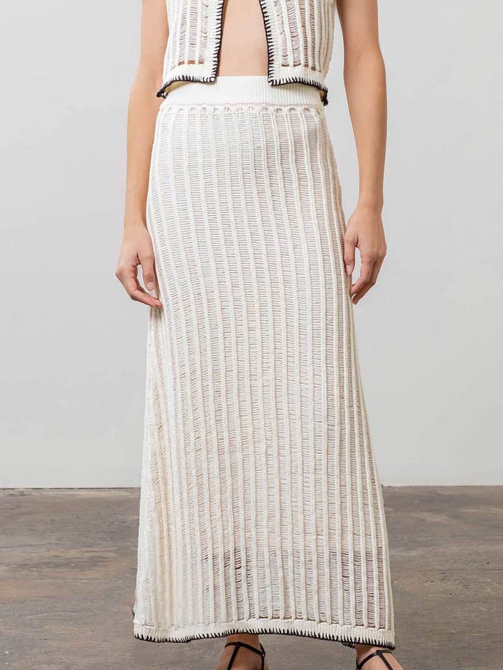 CROCHET LADDER KNIT CONTRAST MIDI SKIRT for wholesale by Moon River
