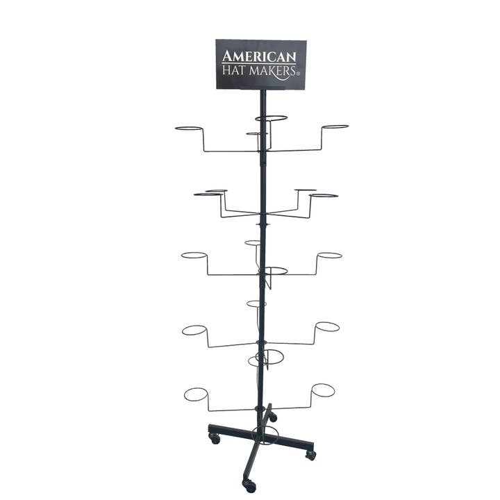 American Hat Makers - Wholesale Hat Rack - Multi Hat Rack Powder Coated Black-Holds 20 hats