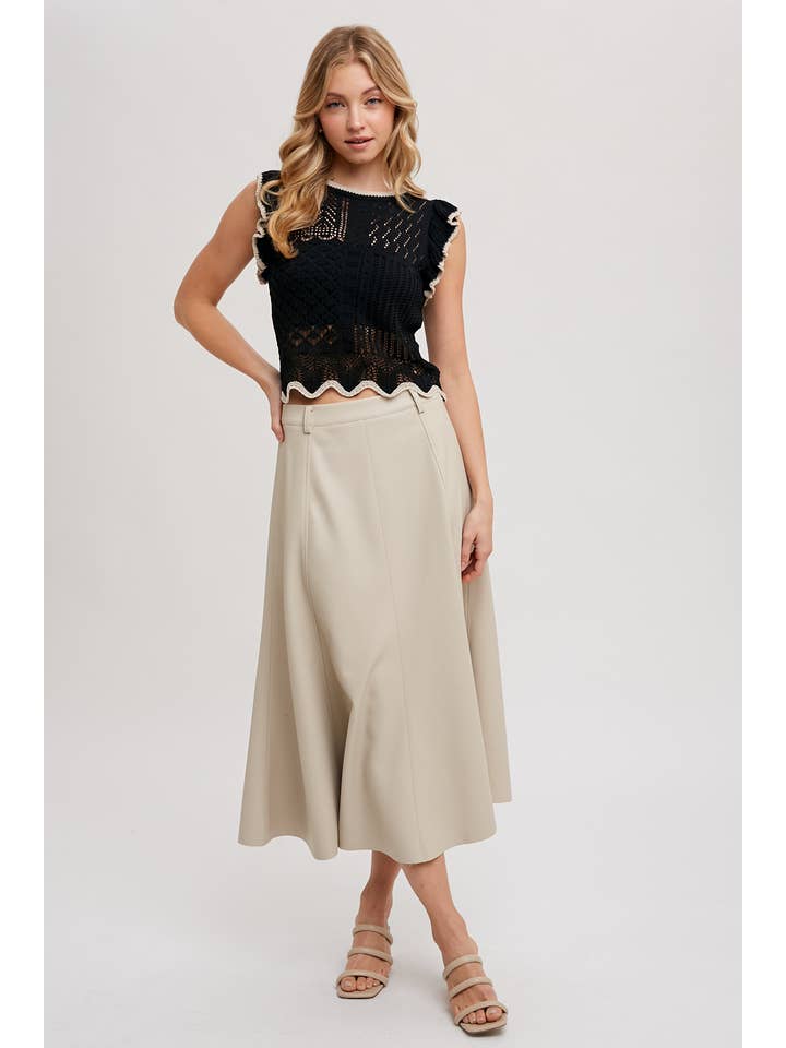 Bluivy - Wholesale Skirt - Women's - FAUX LEATHER FLARE MIDI SKIRT11