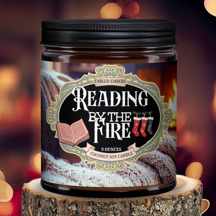 READING BY THE FIRE | Book Lovers Holiday Candle | SEASONAL for wholesale by Fabled Embers
