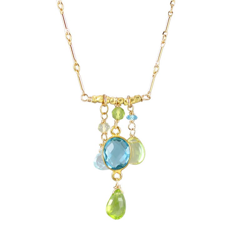 N-4026 SWISS BLUE QUARTZ, PERIDOT, TOPAZ NECKLACE for wholesale by Alicia Van Fleteren Jewelry Design