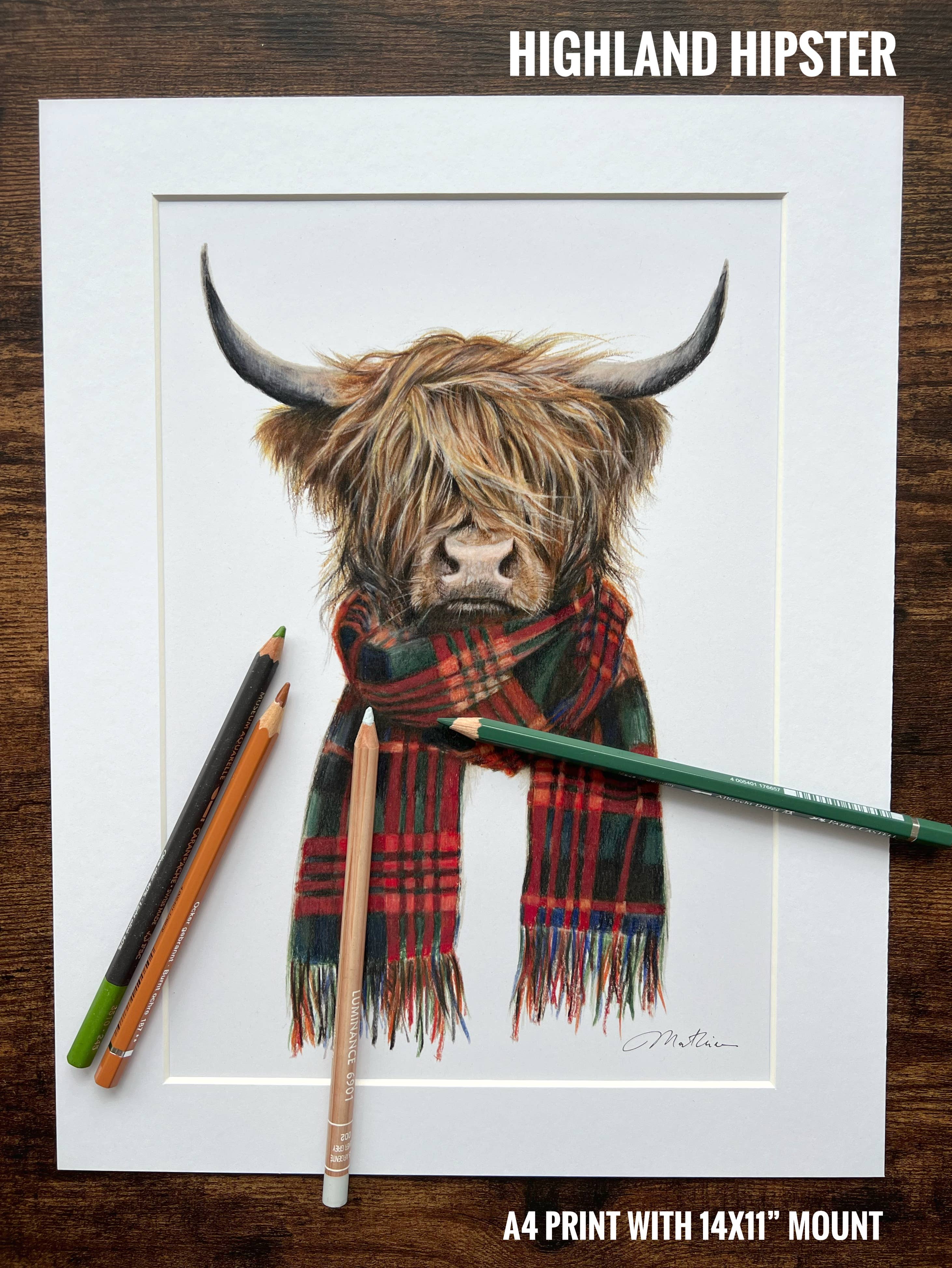 Art by Lana Mathieson - Wholesale Art Print - Highland Hipster (Art Print) | Highland Cow Print1