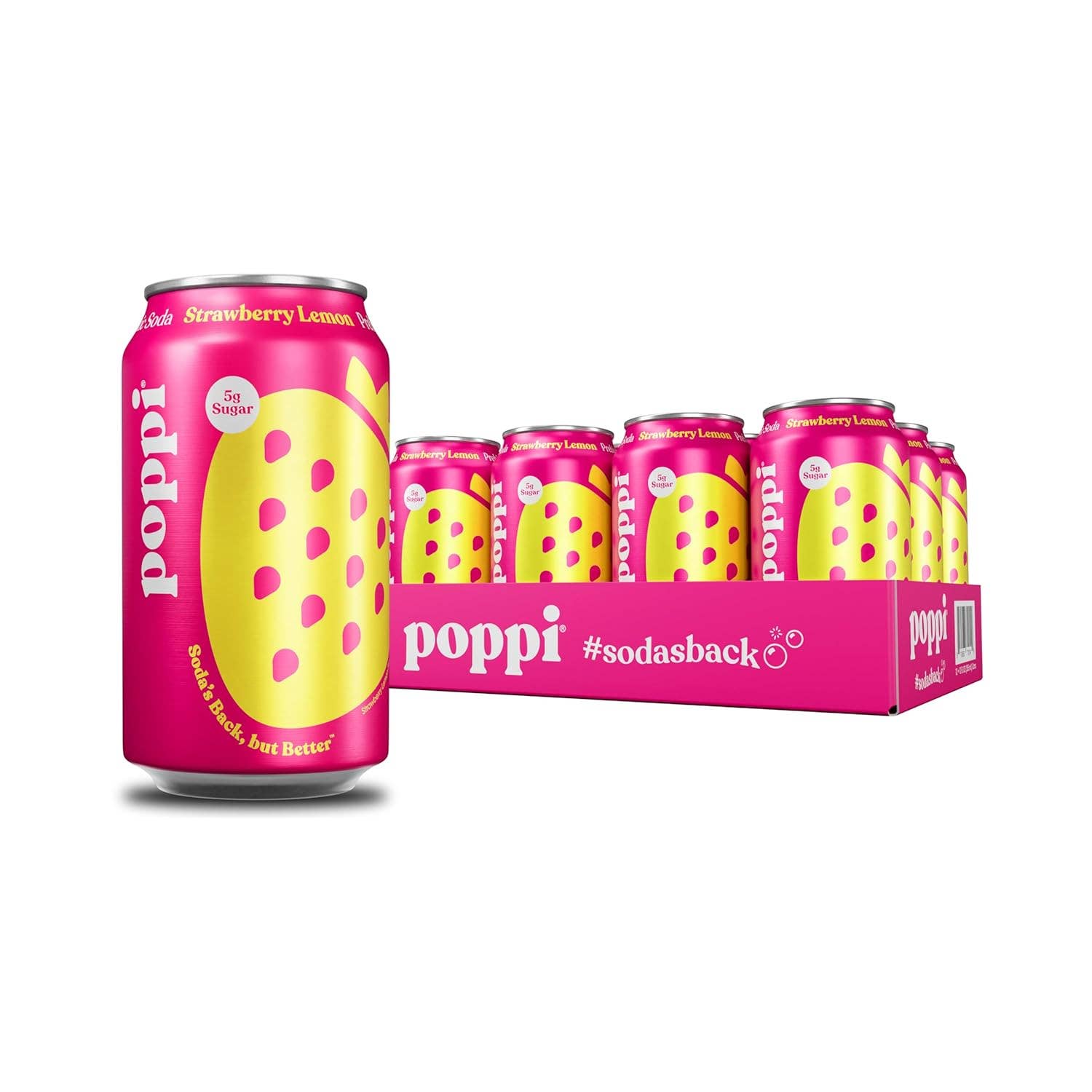 EcoQuality - Wholesale Soda/Carbonated Drink - 12oz Poppi Strawberry Lemon Prebiotic Soda Refreshing Drink Pack of 12