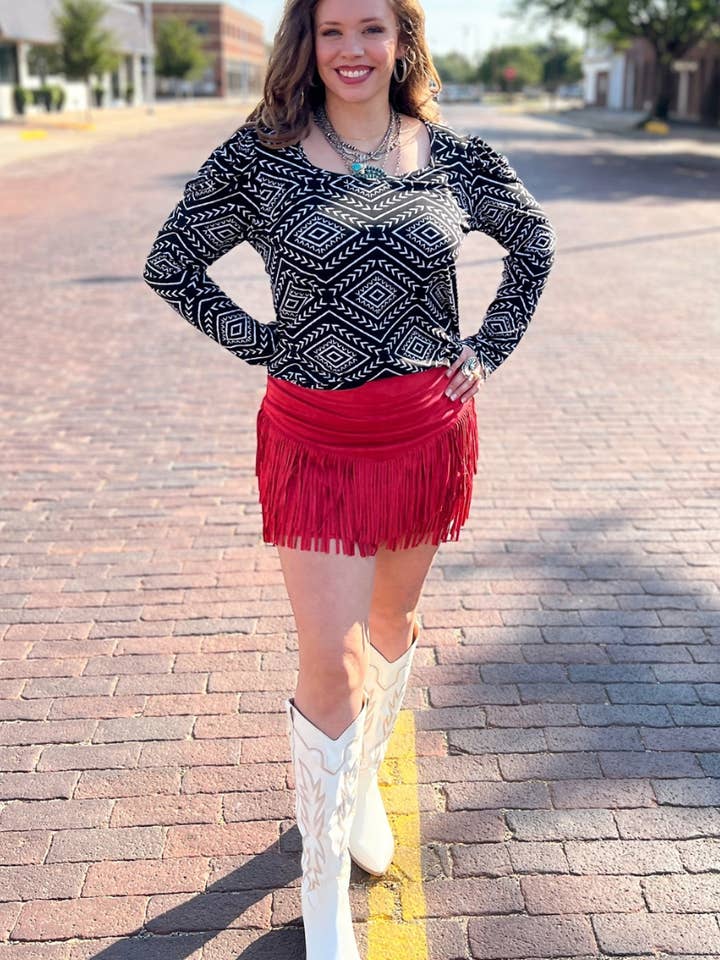 Sterling Kreek - Wholesale Skirt - Women's - FORT WORTH FRINGE SKIRT RED