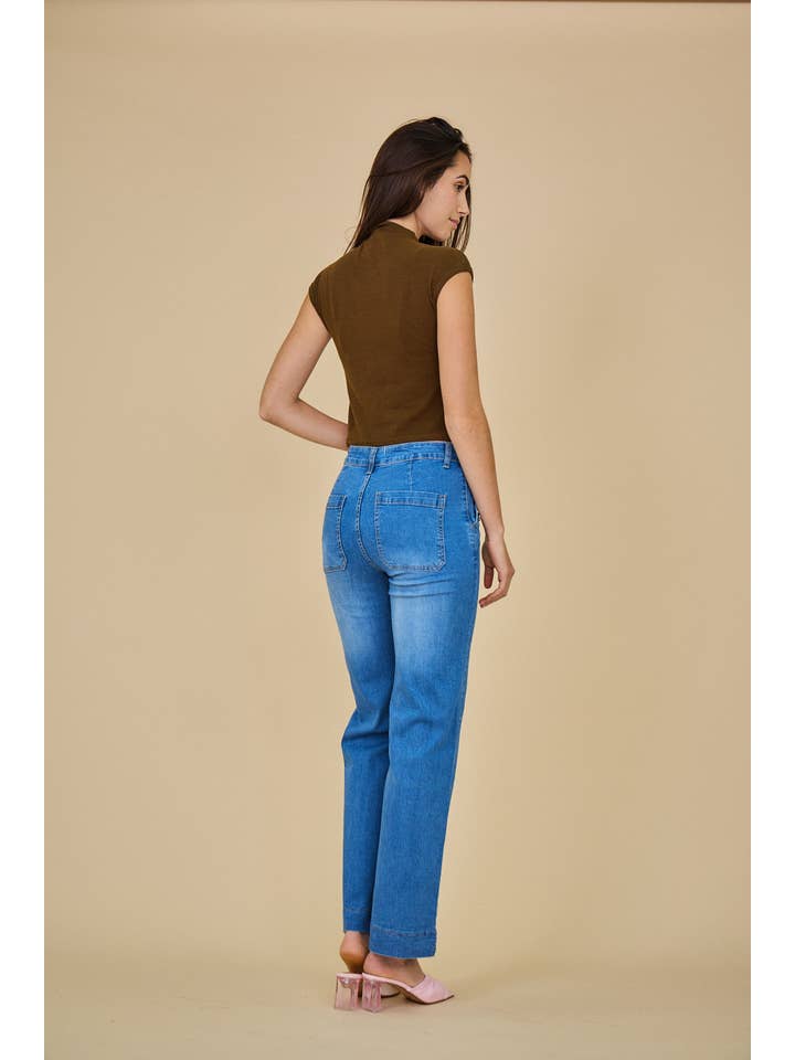 Denim Women's Wide-Leg Jeans (Button Closure) - ANA & LUCY for wholesale on Faire