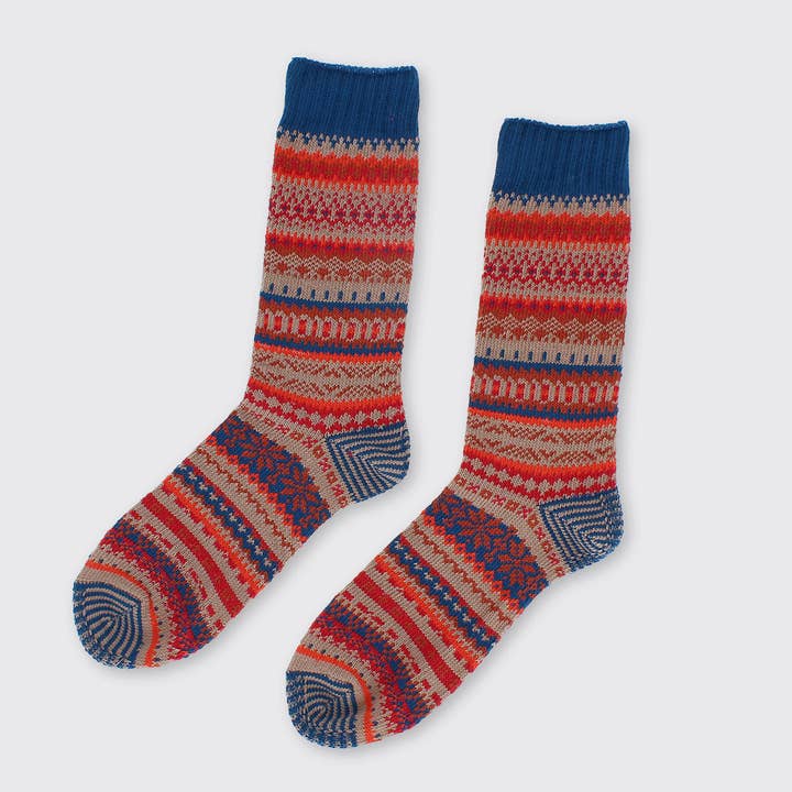 Men's Fairisle Socks Red/Blue for wholesale by Forever England / Millie Mae