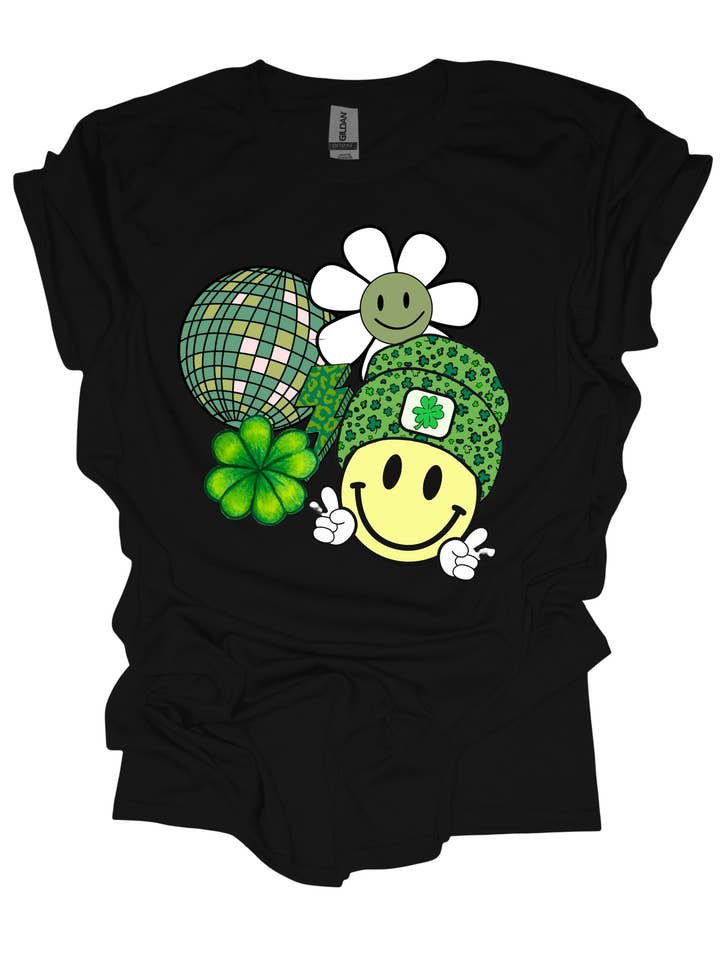 Disco Smiley St. Patricks - DTF Transfer for engroshandel hos Keezy Transfers