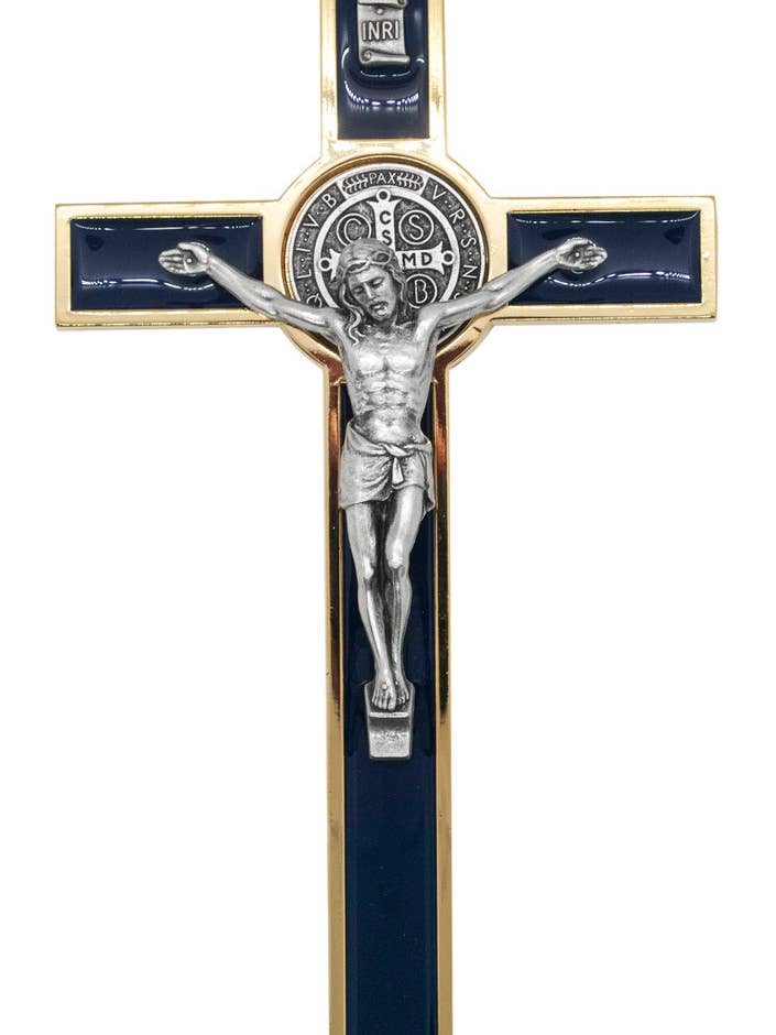 8.75" Gold-Tone St. Benedict Crucifix with Colored Enamel for wholesale by Village Gift Importers