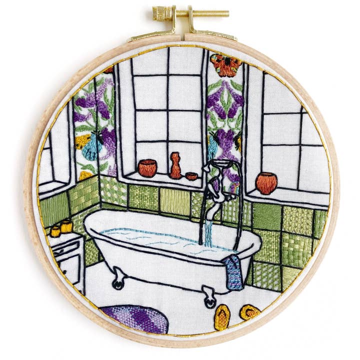 borduurpakket badkamer, interieurontwerp, moderne hoepelkunst voor wholesale door Cream Tea and Lace