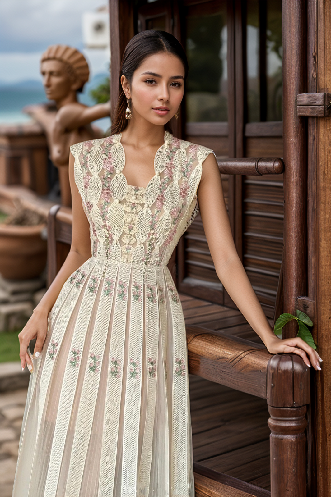 Couleur comme sur les photos Robe sans manches à col en V avec broderie florale à la main DR586Y en vente sur Faire13