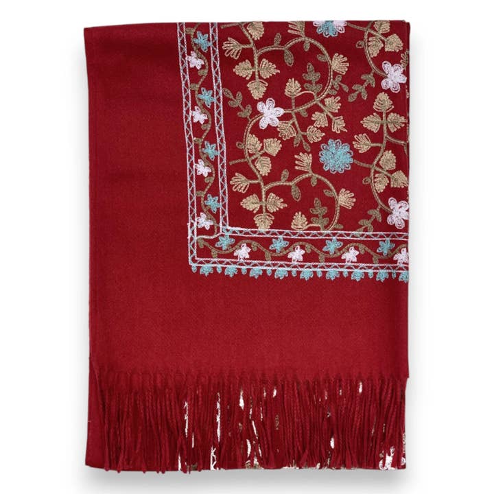 London Scarves – wholesale Scarf – Women's – Embroidery flower print on blank canvas with tassels  9
