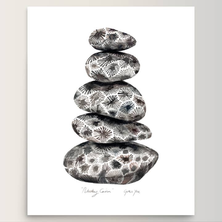 Art Print: "PETOSKEY CAIRN", Stacked Petoskey Stones for wholesale by Papermiel Designs
