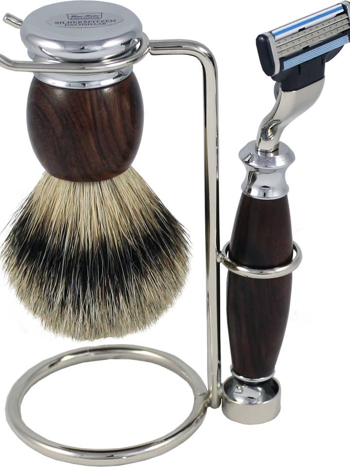 Barbersæt i blommetræ for engroshandel hos Hans Baier Exklusive