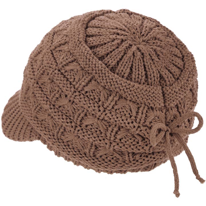 JH510_Camel - One Piece warm Fleece Lined Crochet Knit Hat for wholesale by Jasper Trading LLC