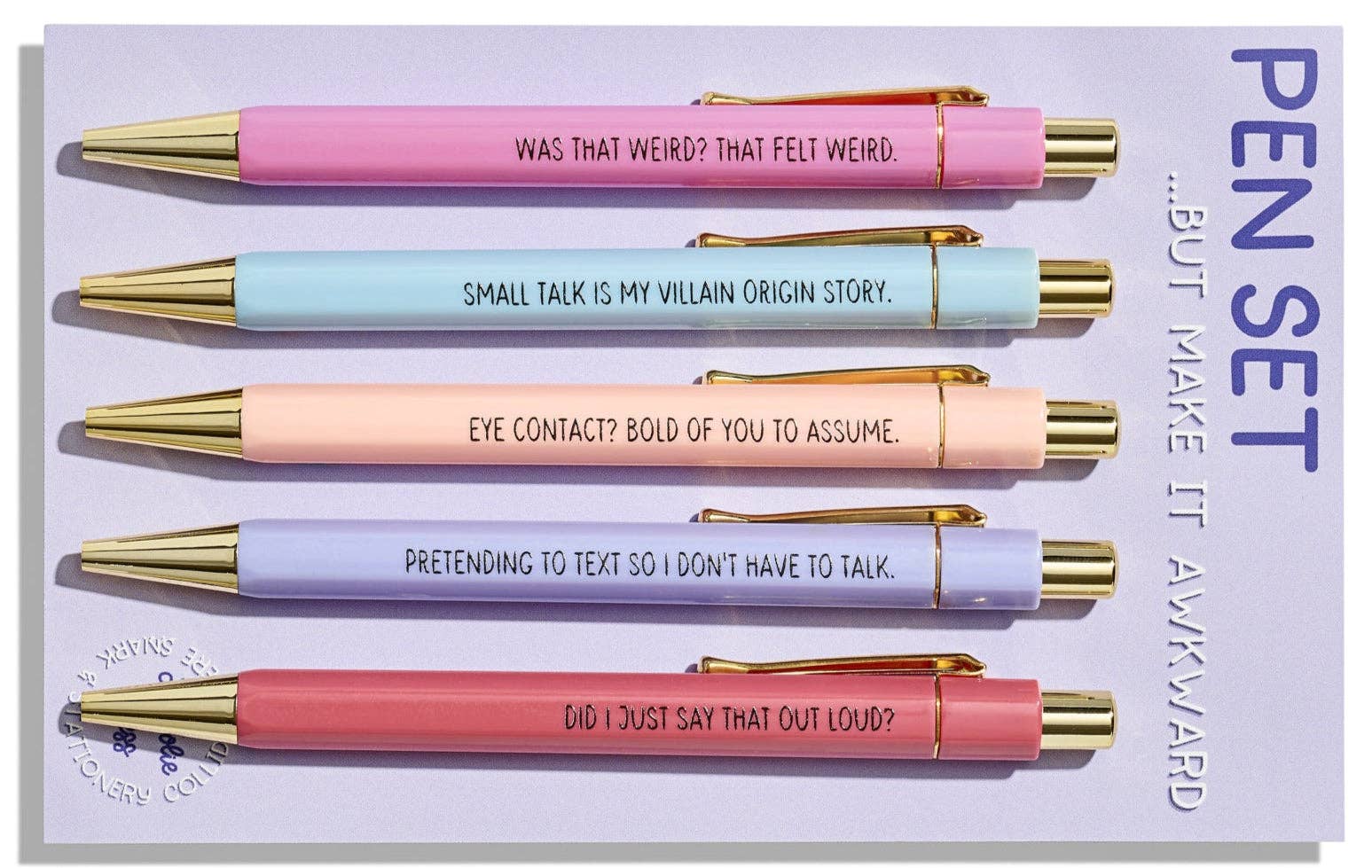 La Folie Press - Wholesale Pen - Awkward Introvert Social Anxiety Pens - Set of 5 Funny Ballpoint Pens2