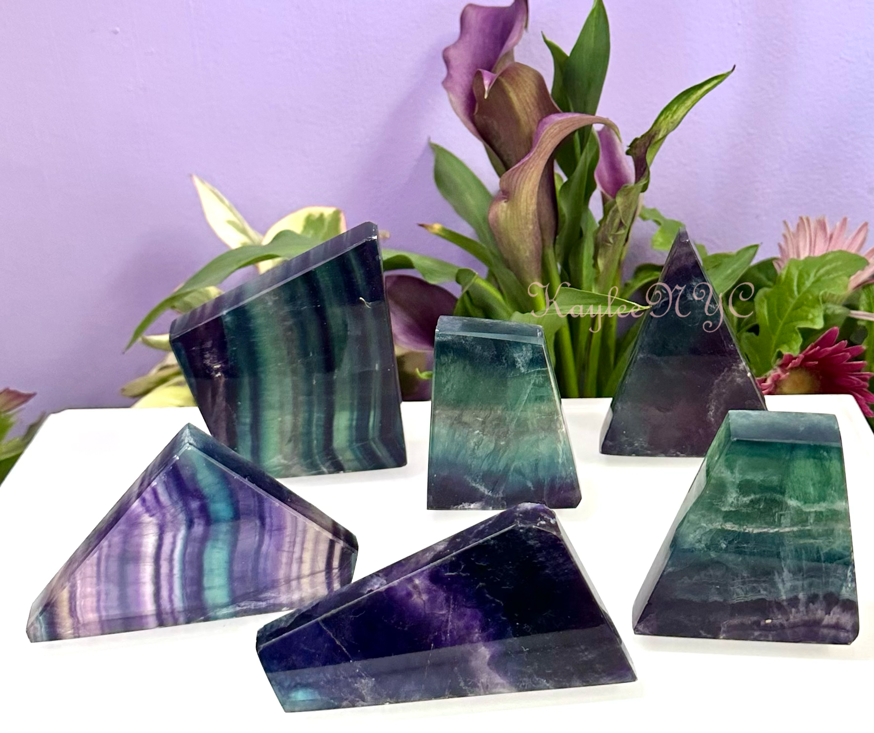 KayleeNYC - Wholesale Spiritual Stone/Crystal - 6 PCs Natural Rainbow Fluorite Polished Slab 1.9-2 lbs1