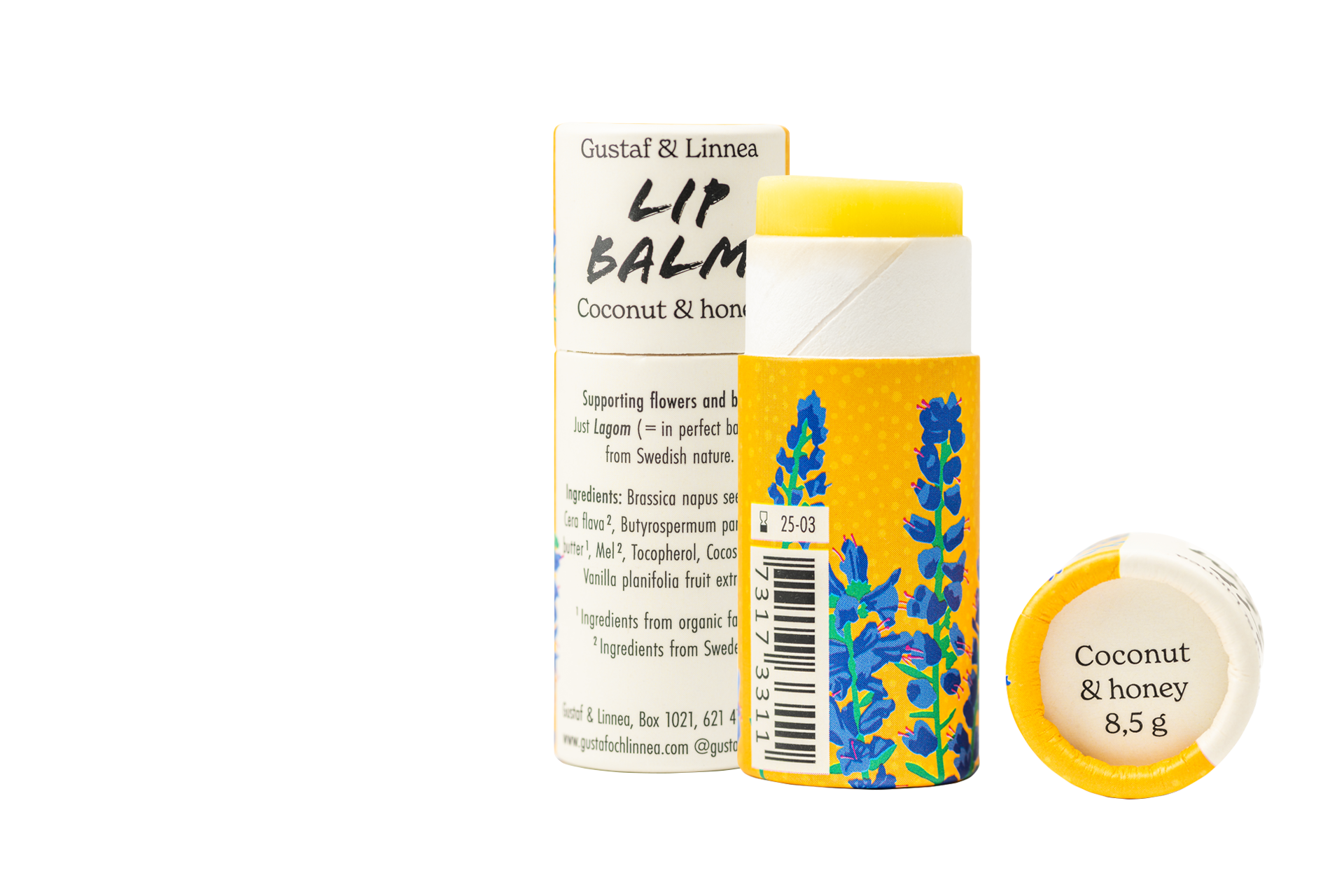 Gustaf och Linnea – wholesale Läppbalsam – Lip balm - Coconut and honey - in paper package1