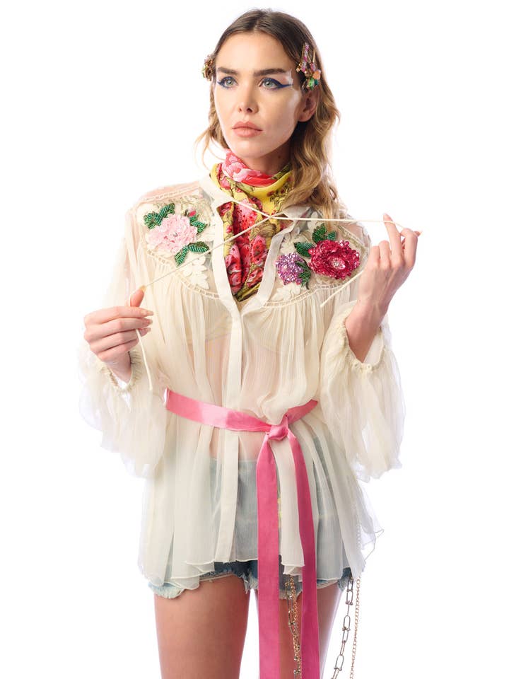 ivory Amora Chiffon Hand - Embellished Blouse / Top for wholesale on Faire10