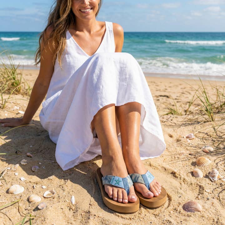 Tidewater Sandals - Wholesale Flip Flops - Women's - Denim Starfish3