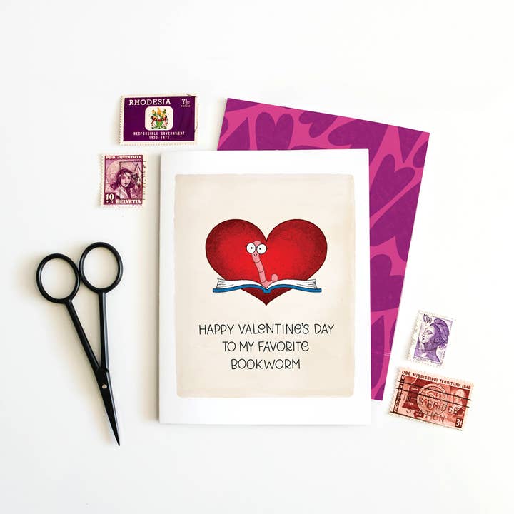 The Noble Paperie - Wholesale Valentine's Day Card - Bookworm Valentine | Book Reader Lover Valentine's Day Card 3