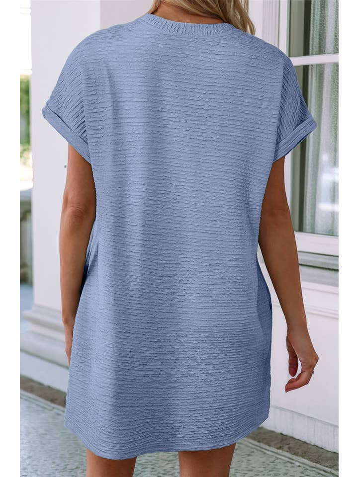 Little Daisy Closet - Wholesale Dress - Women's - LDC Solid Color Textured Crinkle Short Sleeve T Shirt Dress