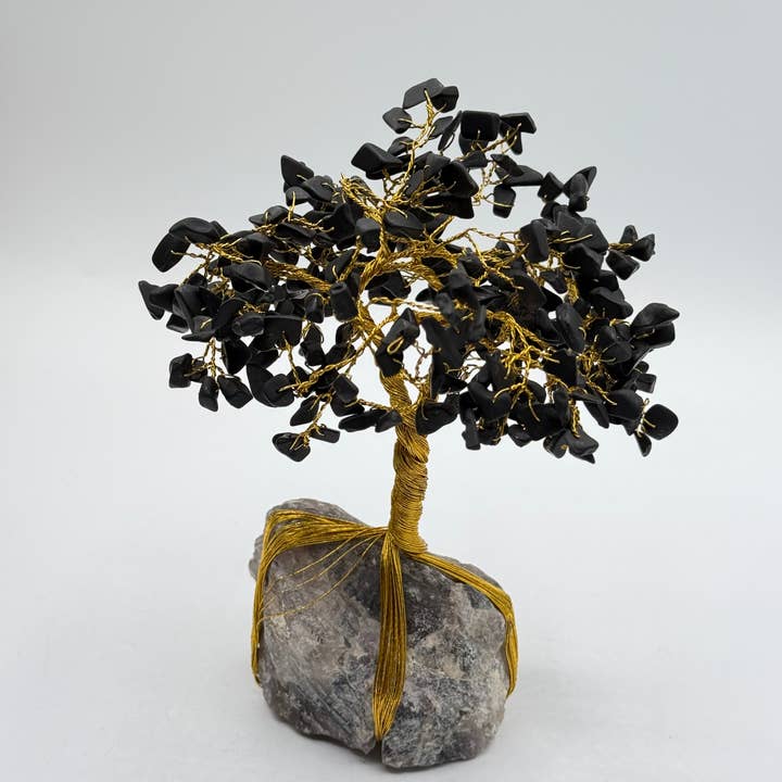 Gem. Tree- Shungite/Amethyst or Rose Quartz w/Gold Wire for wholesale by Meraki Gemstones