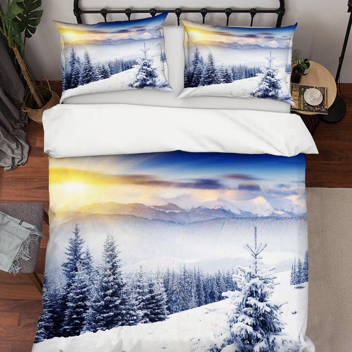 3D Schnee Kiefernwald Sonnenlicht Bettbezug-Set Bettwäsche-Set Kissenbezüge 104 für den Großhandel von Jess Art Decoration