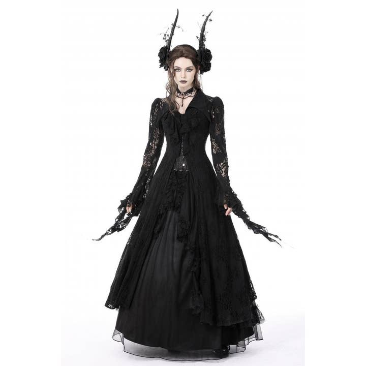 Necessary Evil (Kate's Clothing Ltd T/As) - Wholesale Coat - Women's - Dark In Love Livvy Lace Coat - Women's Gothic Jacket with Pointed Collar and Ruffles