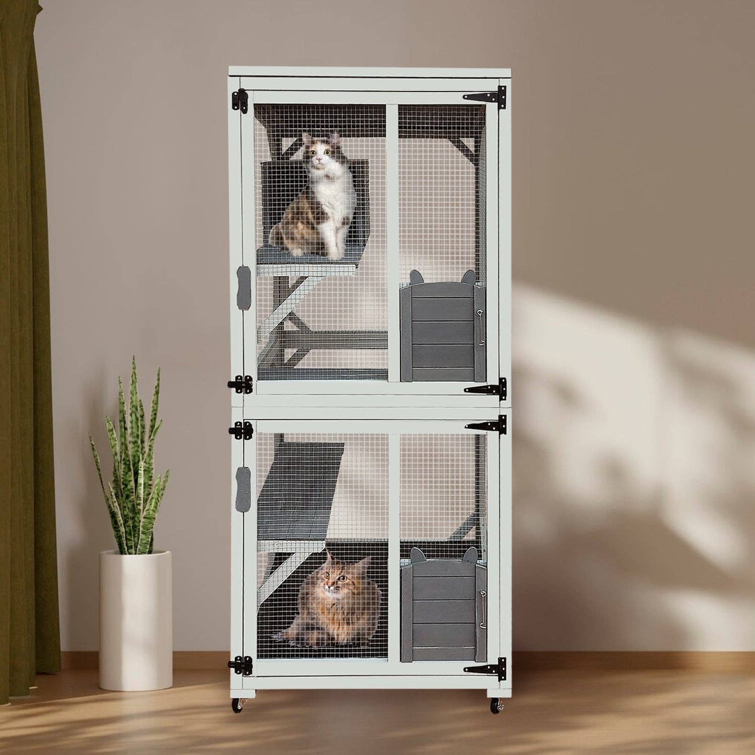 39F Inc. - Wholesale Pet Carrier - Cat - 71in Outdoor Wooden Catio with Roof and Wheels for Cats0