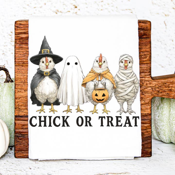 Halloween Chick or Treat Kitchen Towel for wholesale by Love You a Latte Shop
