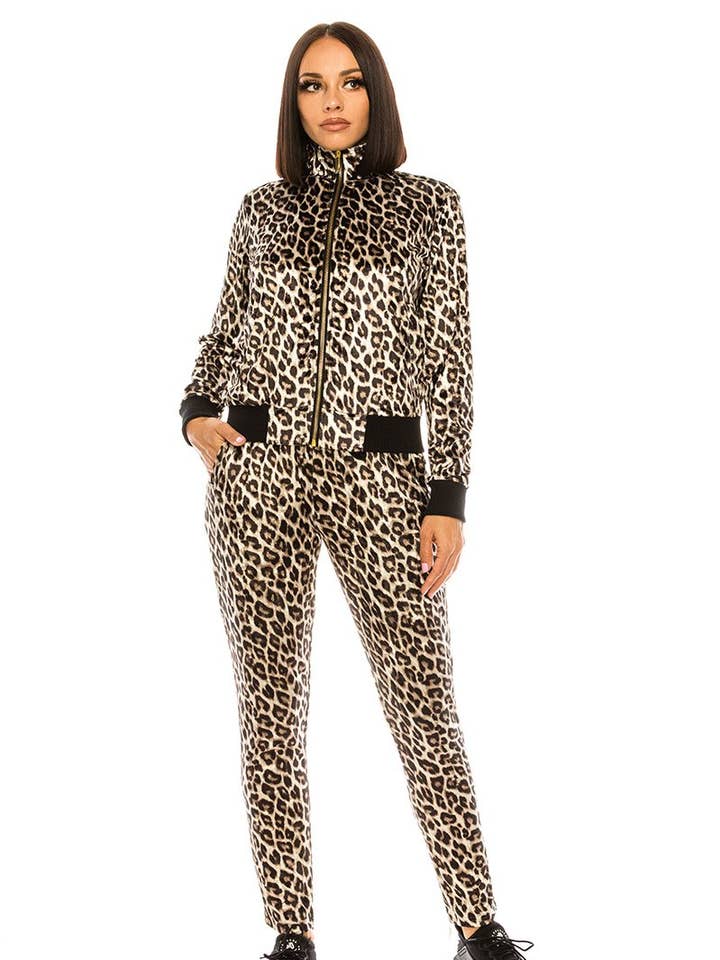 Women Span Velvet Leopard Track Suits Pre-Pack for wholesale by Victorious